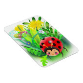 草とフロムの背景に赤くて可愛いテンジウムシ マグネット (右側)