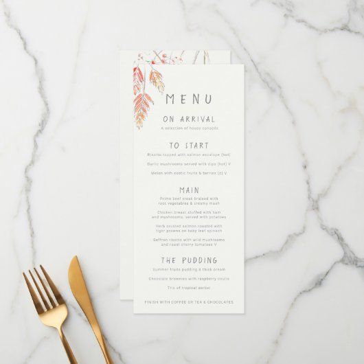 草と果実のスケッチ水色秋の結婚式 メニュー (正面/裏面インサイチュ)