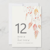 草と果実の秋の結婚式テーブル番号カード (正面)