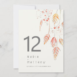 草と果実の秋の結婚式テーブル番号カード