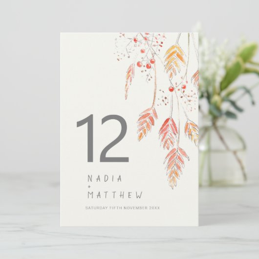 草と果実の秋の結婚式テーブル番号カード (スタンド正面)