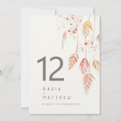 草と果実の秋の結婚式テーブル番号カード (裏面)