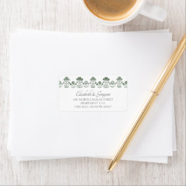 草と白のボタニカルブロックプリントの結婚式 ラベル