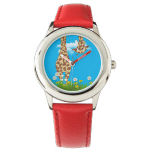 草と花の可愛いキリン 腕時計