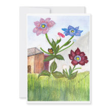 草と花の水彩画 招待状