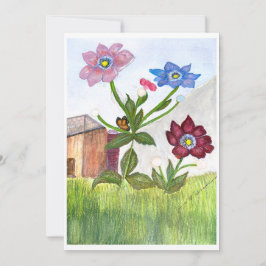 草と花の水彩画 招待状