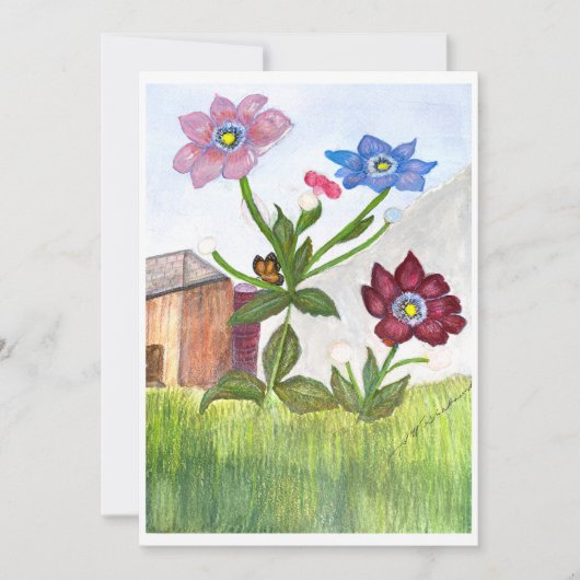 草と花の水彩画 招待状 (正面)