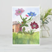 草と花の水彩画 招待状 (スタンド正面)