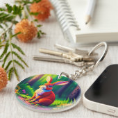 草に座る赤いウサギ - 57666 キーホルダー (正面右)