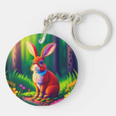 草に座る赤いウサギ - 57666 キーホルダー (裏面)