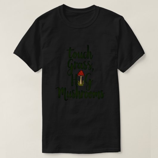 草に触れてキノコを抱きしめる Tシャツ (デザイン正面)