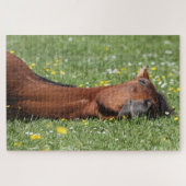 草のおもしろい多い野で微笑む馬 ジグソーパズル (横)