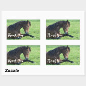 草のかわいらし中に置く茶色の馬ありがとう 長方形シール (シート)