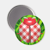 草のギンガムのレディバグかわいい赤をチェック マグネット (正面/裏面)