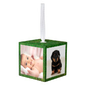 草のテーマベビー初めてのクリスマス3写真 キューブオーナメント (裏面アングル)