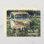 草のパーソナライズなパーティーの古いトラック 招待状 (正面/裏面)