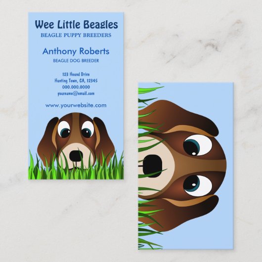 草のブリーダーに登場する可愛いマンガのビーグル犬 名刺 (正面/裏面)