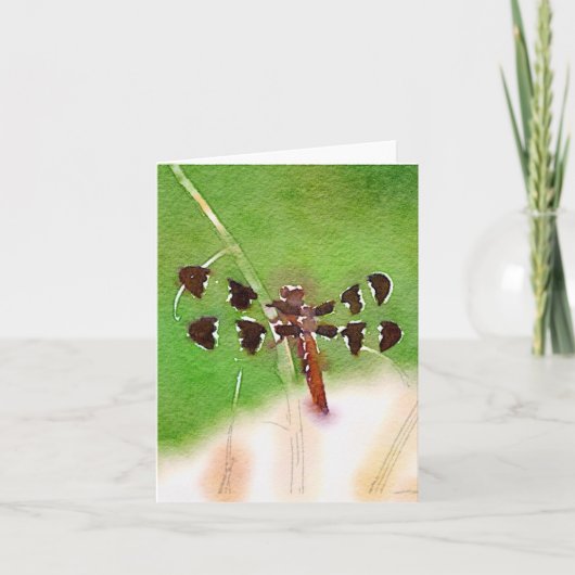 草のメッセージカードで休んでいるトンボ カード (正面)