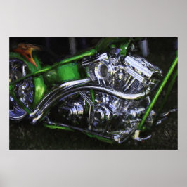 草の上にチョッパーのバイクのドラゴン ポスター
