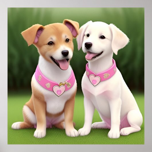草の上に座ったかわいい子犬たち ポスター (正面)