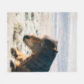 草の上に座るビーチ フリースブランケット (正面(横))