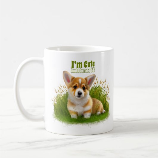 草の上のコギの子犬 |かわいいペット コーヒーマグカップ (左)