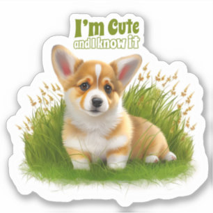 草の上のコギの子犬 かわいいペット シール