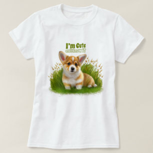 草の上のコギの子犬 かわいいペット Tシャツ