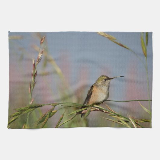 草の上のハチドリ キッチンタオル (横)