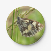 草の上の大理石模様の白い蝶 ペーパープレート (正面)