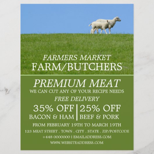 草の上の羊、農家と肉屋の広告 チラシ (正面)