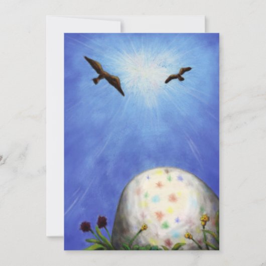 草の中に横たわるイースターエッグ シーズンカード (正面)