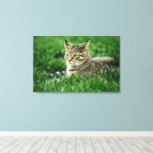 草の中に横たわる猫 キャンバスプリント (インサイチュ (ウッドフロア))