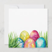草の中に産まれる明るい色の復活祭の卵 招待状 (裏面)