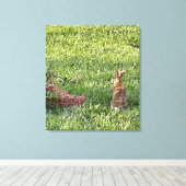 草の中のウサギ – 平和な自然写真 キャンバスプリント (インサイチュ (ウッドフロア))