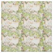 草の中のゴールデンレトリバー綿布 ファブリック (見本)