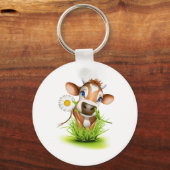 草の中のジャージー牛 キーホルダー (正面)