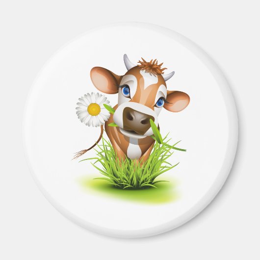 草の中のジャージー牛 マグネット (正面)