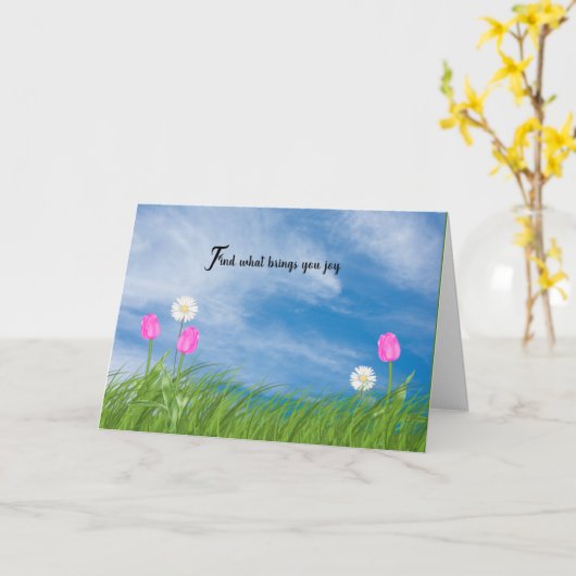 草の中のチューリップとデイジー カード (黄色い花)