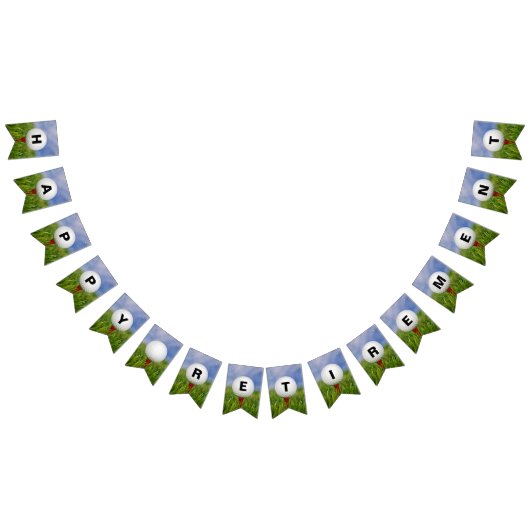 草の中のティー上のハッピーリタイアゴルフボール バンティングフラッグ (全)