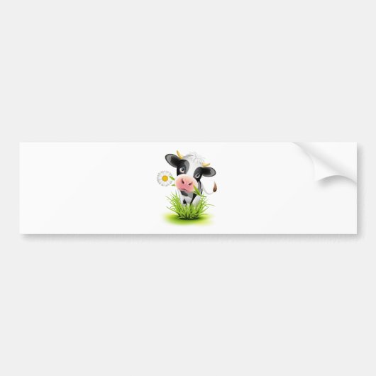 草の中のホルスタイン牛 バンパーステッカー (正面)