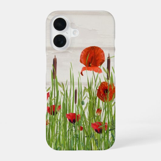 草の中のポピー iPhone 16ケース (裏面)