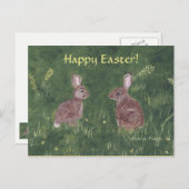 草の中の二匹の野生のウサギハッピーイースターはがき シーズンポストカード (正面/裏面)