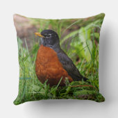 草の中の奇妙なアメリカのロビンソンバード クッション (裏面)