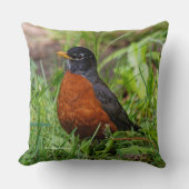 草の中の奇妙なアメリカのロビンソンバード クッション (正面)