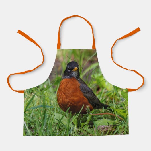 草の中の奇妙なアメリカロビン エプロン (正面)