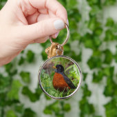 草の中の奇妙なアメリカロビン キーホルダー (手)