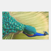 草の中の青い孔雀 長方形シール (正面)