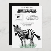 草の中の黒と白のシマウマパーティー 招待状 (正面/裏面)