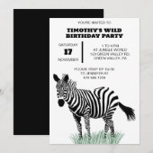 草の中の黒と白のゼブラパーティー 招待状 (正面/裏面)